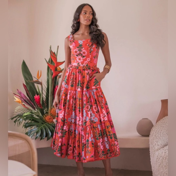 JessaKae Dresses & Skirts - JessaKae Floral Tiered Maxi Dress NWT Orange Pink Cottagecore Size M